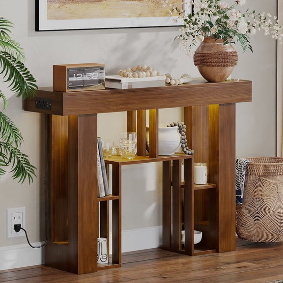 Pusnapku 43" Console Table, Narrow Sofa Side Table with Storage, Freestanding Wood Display Shelf, Behind Couch Table for Living Room, Foyer, Hallway