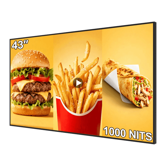 360SPB 43" Digital Signage, 2000nits High Brightness Ads Display, Slim Fit Frameless Wall Mount Digital Signage, CMS Publish, With Bracket Smart Split-Screen, HDMI/USB/WiFi/Android OS