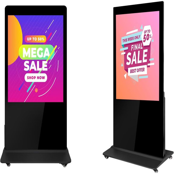 43" Digital Signage Displays 2K Touchscreen Kiosks Advertizing Screen IPS Full HD LCD Screen Floor Standing Digital Interactive Display with WiFi HDMI/USB Input Auto AD Player, Android OS