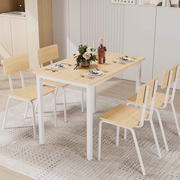 43" Dining Room Table And Chairs For 4, Rustic Brown, & Metal, Thoughtful Design Details, Easy To Clean 5 Chairs, Board With Metal Frame, Waterproof Surface, Maintenance