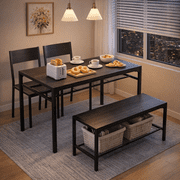 43" Dining Room Table Set for 2-4, 4 Piece Retro  Wooden Kitchen Table Set with Bench and 2 Chairs with Storage Rack, Small Space and Breakfast Nook