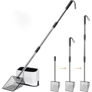 43" Extendable Cat Litter Scoop with Holder - Heavy Duty Metal Pooper Scooper, 3 Adjustable Lengths 21"/33"/43", 7mm Sifting Grate, No-Bend Cleaning for Elderly/Multi-Cat Homes