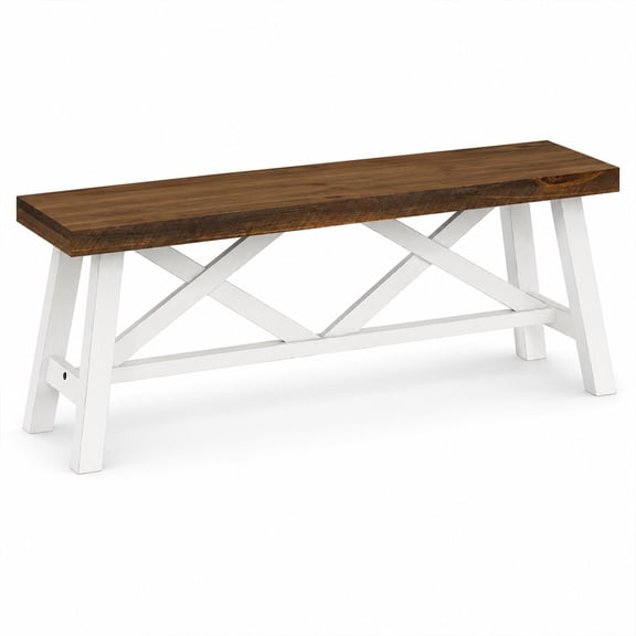 43" Farmhouse Solid Wood Bench, Rustic Entryway Bench, White | Double X-Structure Dining Seat for End of Bed, Living Room, Hallway, Structural Stability, Rustic Decor
