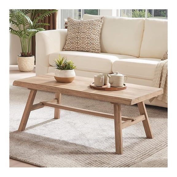 43" Farmhouse Solid Wood Coffee Table, Rustic Rectangular Center Table for Living Room, Natural