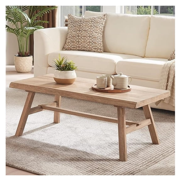 43" Farmhouse Solid Wood Coffee Table, Rustic Rectangular Center Table for Living Room, Natural