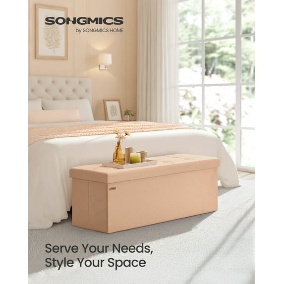 43" Foldable Storage Bench - Tufted Ottoman with 660lb Capacity, 35-Gallon Hidden Storage, Multi-Functional, Apricot Orange