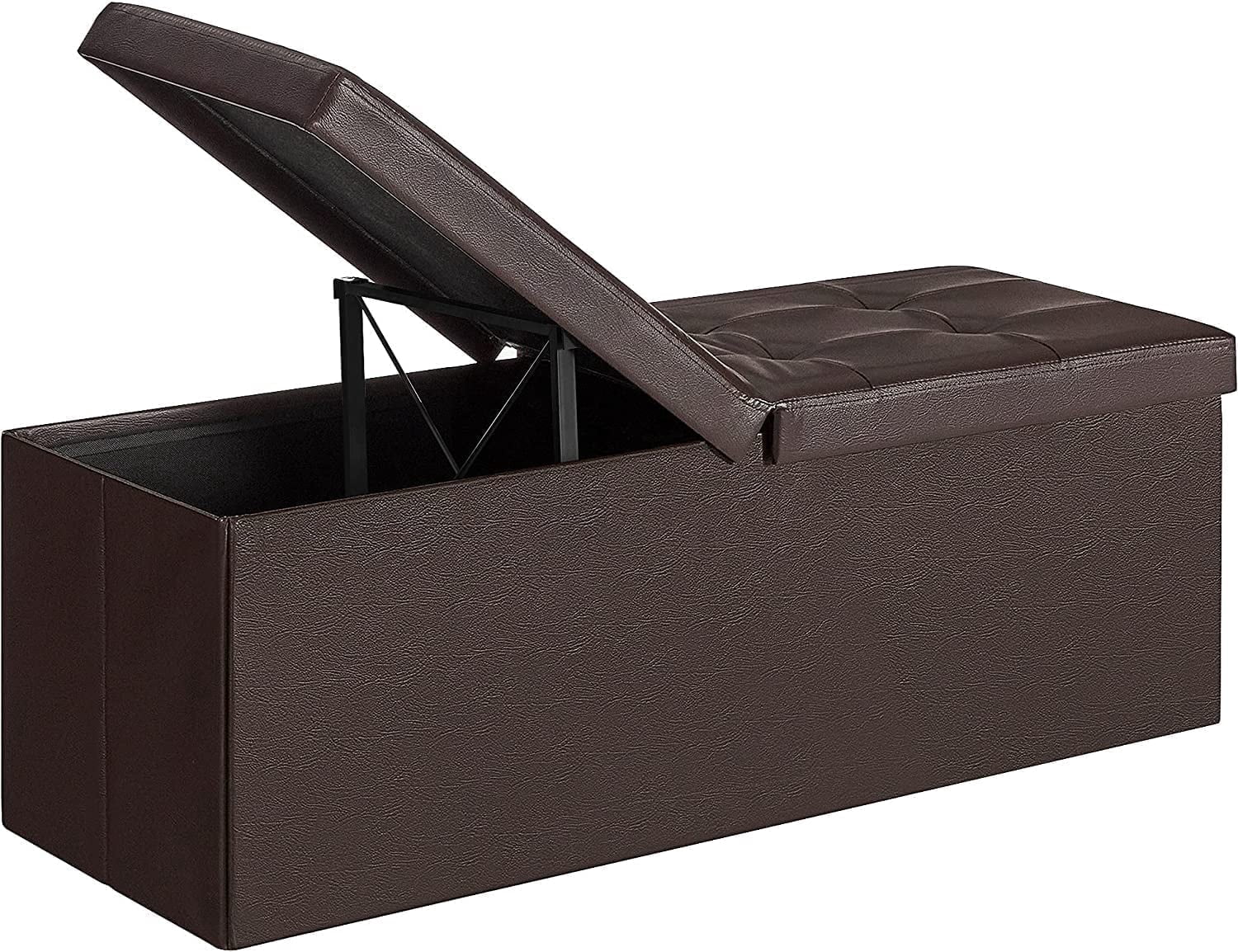 SONGMICS 43" Folding Storage Ottoman Bench Storage Chest Ottoman with Storage Leather Footrest Seat Padded Bench Brown