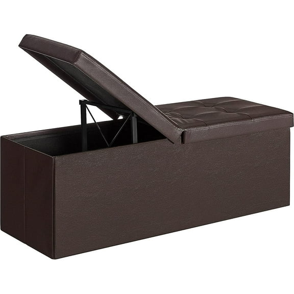SONGMICS 43" Folding Storage Ottoman Bench Storage Chest Ottoman with Storage Leather Footrest Seat Padded Bench Brown