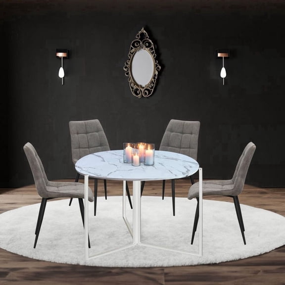 Aria Home Round Folding Table with Trifold Space Saving Design 43" , White Carrera