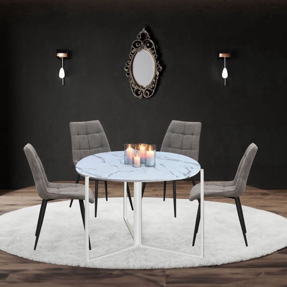 Aria Home Round Folding Table with Trifold Space Saving Design 43" , White Carrera
