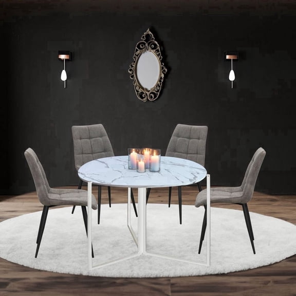 Aria Home 43" Round Trifold Folding Dining Table, White Carrera