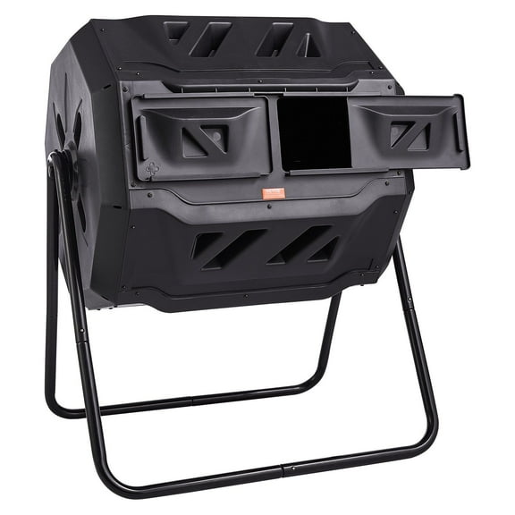 43-Gal Dual Chamber Compost Tumbler, BPA Free Rotating Composter with Steel Frame & 2 Sliding Doors Outdoor Garden & Kitchen Waste Bin