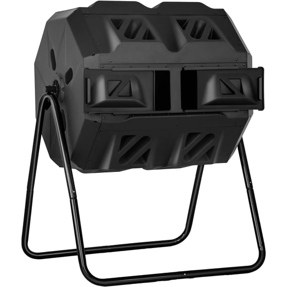 43 Gallon Compost Bin Outdoor Tumbling Composting Bins Compost Tumbler Bucket Trash Can w/Dual Chamber Sliding Doors for Garden Patio,Black Door
