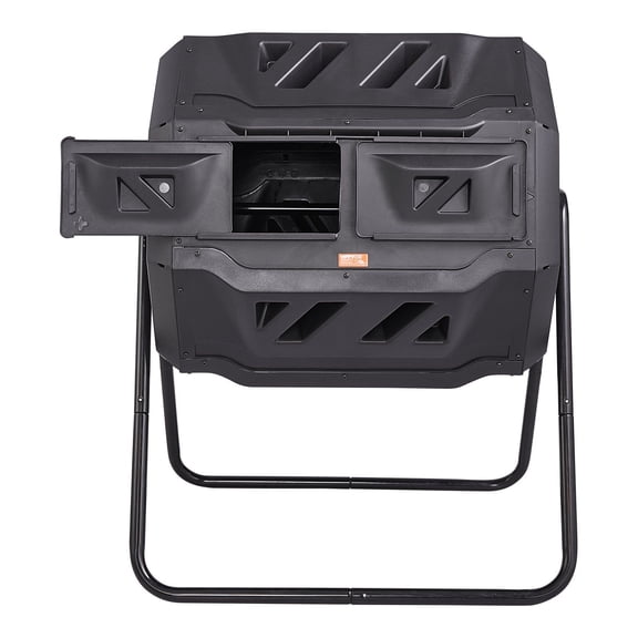 43-Gal Dual Chamber Compost Tumbler, BPA Free Rotating Composter Bin with Steel Frame & 2 Sliding Doors, Outdoor Garden/Kitchen/Yard Waste Recycler