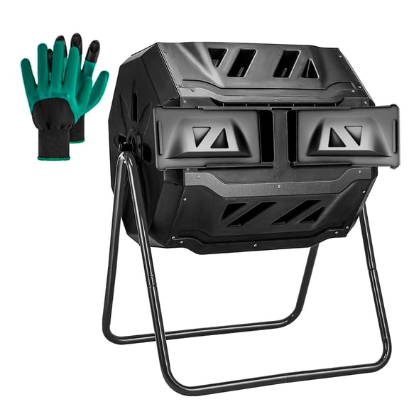 43 Gallon Dual Chamber Tumbling Compost Bin Outdoor with Sliding Doors Rotating Composter for Garden Kitchen Yard