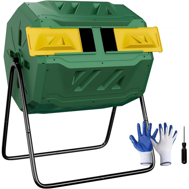 43 Gallon Large Dual Chamber Composting Tumbler Outdoor Garden Rotating