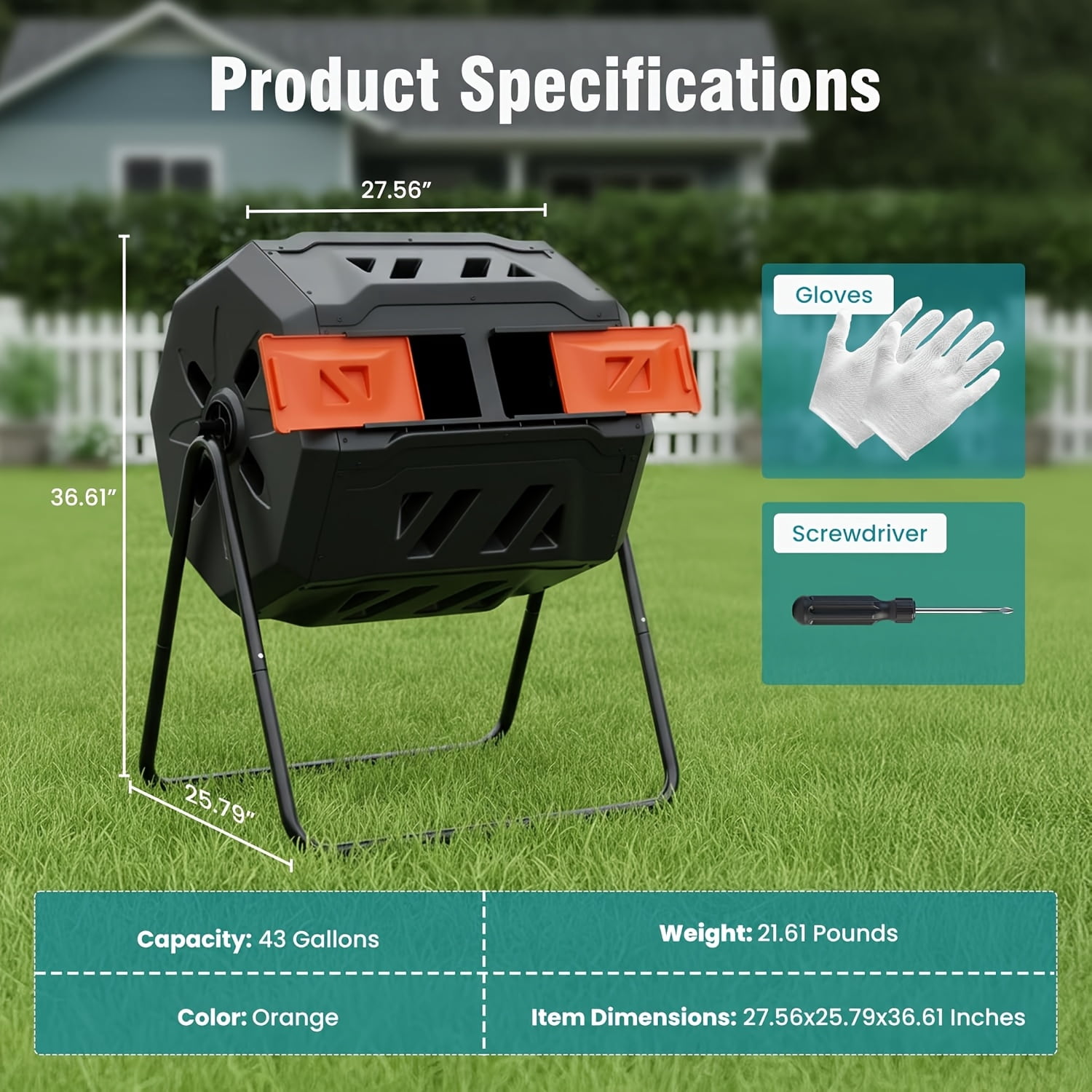 43 Gallon Outdoor Dual Chamber Composter Tumbler – 360° Rotating ... - Patios With Composting Systems