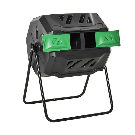 43 Gallon Outdoor Tumbling Compost Bin, 360° Dual Chamber Rotating Composter for Lawn, Farm, Pasture, Garden, Backyard, Farmhouse, Green