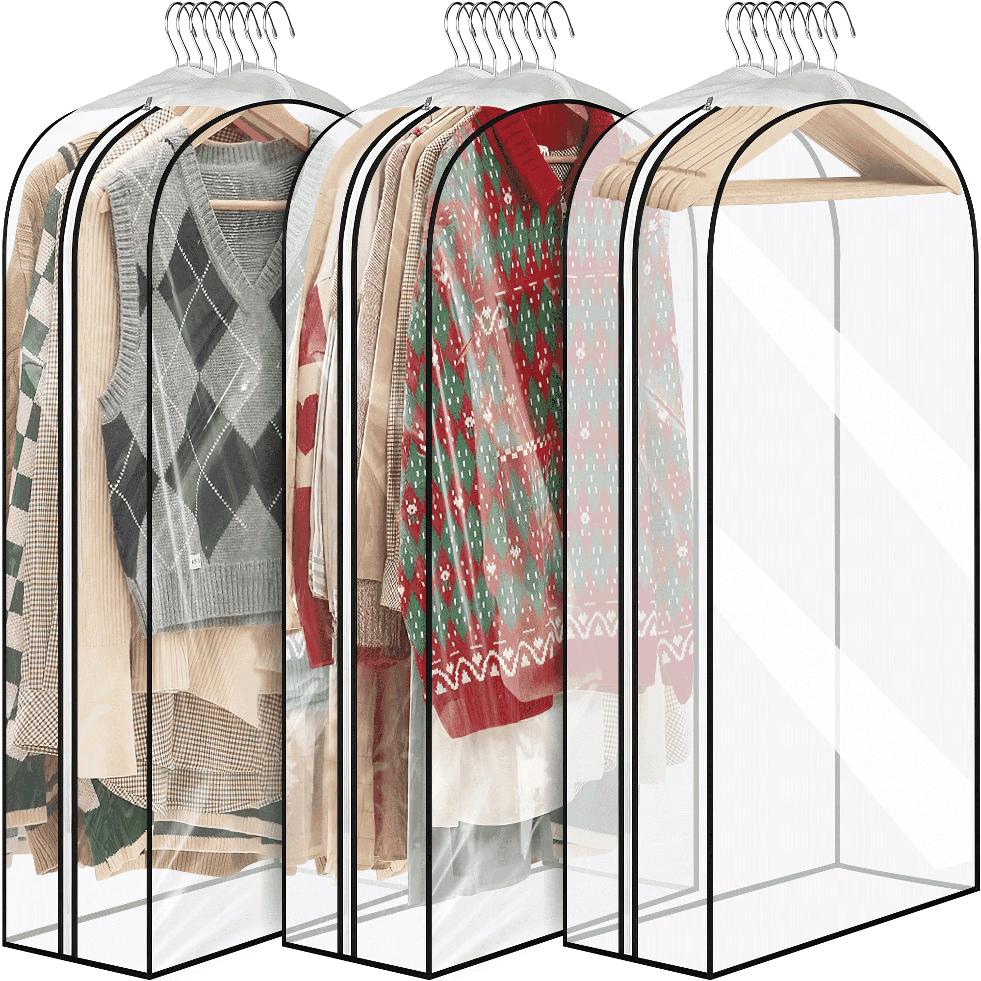 DAKOMM 43'' Garment Bag for Hanging Clothes, 3 pack 10'' Gusseted Suit Bag for Clothes, Shirts, Coats, Dresses, Plastic Protector for Clothes with PEVA Material, Waterproof & Odorless, Easy Clean