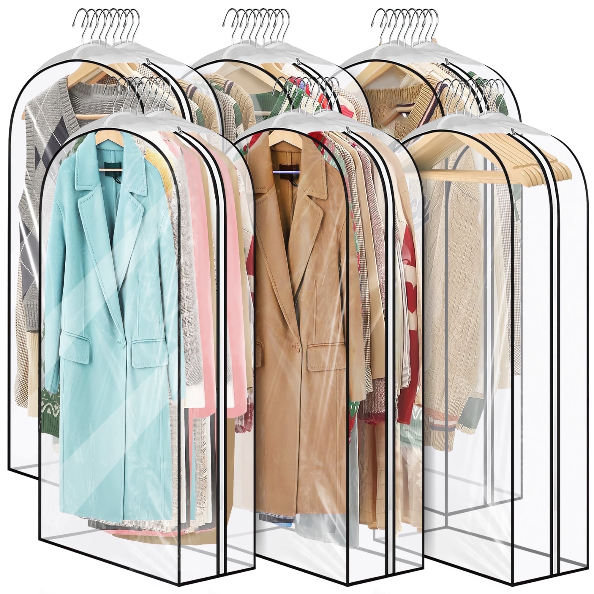 DAKOMM 43'' Garment Bag for Haning Clothes, 6 Pack 10'' Gusseted Suit Bag for Clothes, Shirts, Coats, Dresses, Plastic Protector for Clothes W/ PEVA Material, Waterproof & Odorless, Easy Clean