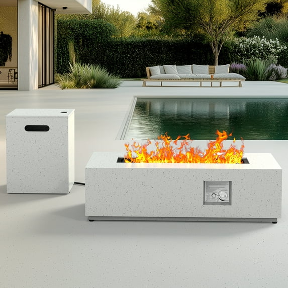 43" Gas Fire Pit Table, 50000 BTU Outdoor Propane Fire Pit with CSA Certification, Rectangular Fire Pit with Glass Rocks, Waterproof Cover & Adjustable Legs for Patio, Backyard, Deck