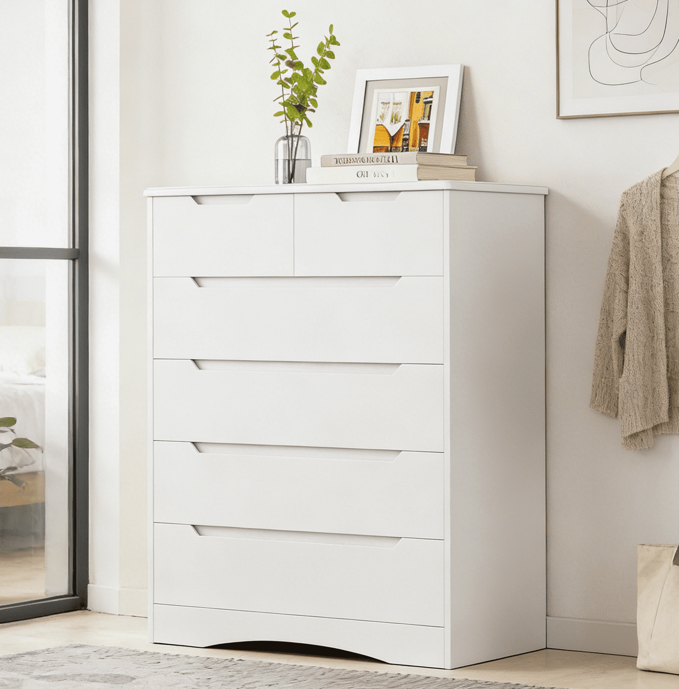 43"H 6 Drawer Dresser,Asofer White Dressers for Bedroom with Chest of Drawers, Wooden Cabinet for Bedroom，Living Room，Entryway