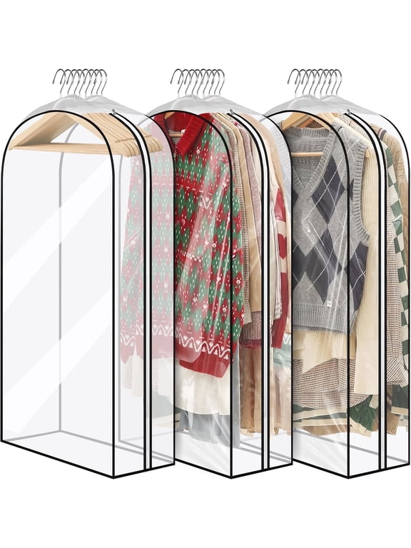 43'' Hanging Garment Bag for Storage, 3 pack 10'' Suit Bags for Closet Storage, Garment Bags for Haning Clothes, Garment Covers with Side Zipper for Coats & Jackets,PEVA Material Waterproof an