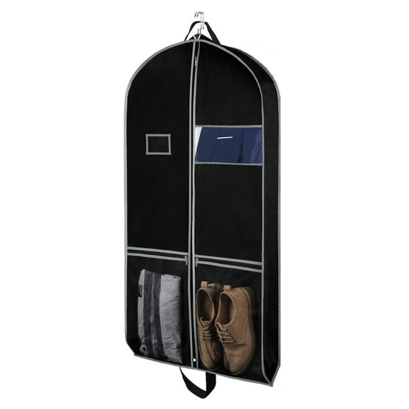 43" Heavy Duty Garment Bags for Travel, Gusseted Suit Bags for Closet Storage 2 Handles Hanging Clothes Bag with Pocket Mens Suit Cover for Shirts, Coats, Dresses, Suit Holder, Black