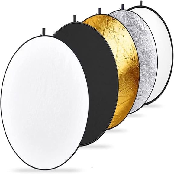 43 Inch/110 Centimeter Light Reflector with Grips, 5 in 1 Collapsible Portable with Bag - Translucent, Silver, Gold, White, and Black for Studio and Outdoor Lighting