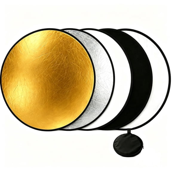 43 Inch/110 Centimeter Light Reflector with Grips, 5 in 1 Collapsible Portable with Bag - Translucent, Silver, Gold, White, and Black for Studio and Outdoor Lighting