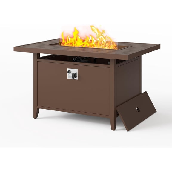 MAISON HUIS 43" Rectangular Aluminum Propane Fire Pit Table, 55000 BTU Outdoor Gas Fire Table with Lid & Waterproof Cover, Fits 20 lb Propane Tank, Brown