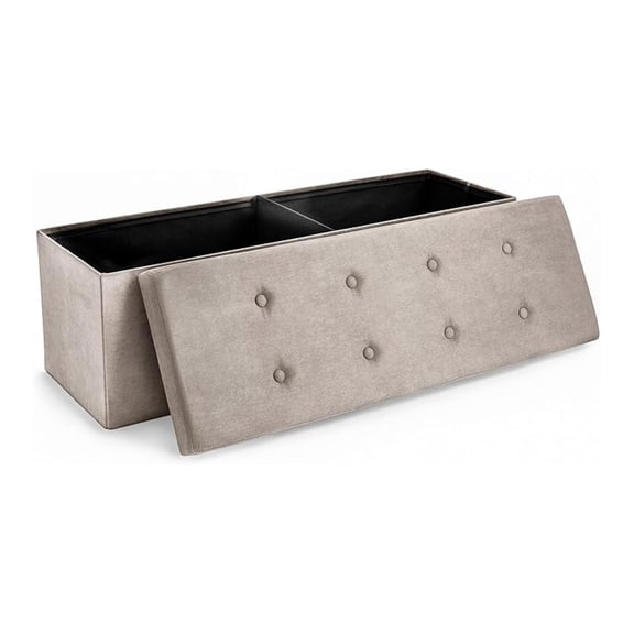 43 Inch Beige Ottoman with Storage Folding Bed 80L Storage Ottoman Chest with Cover - Shoes Linen, Hope Chest Ottoman Seat Footrest Plush Tufted Suede Fabric -450 Lbs.