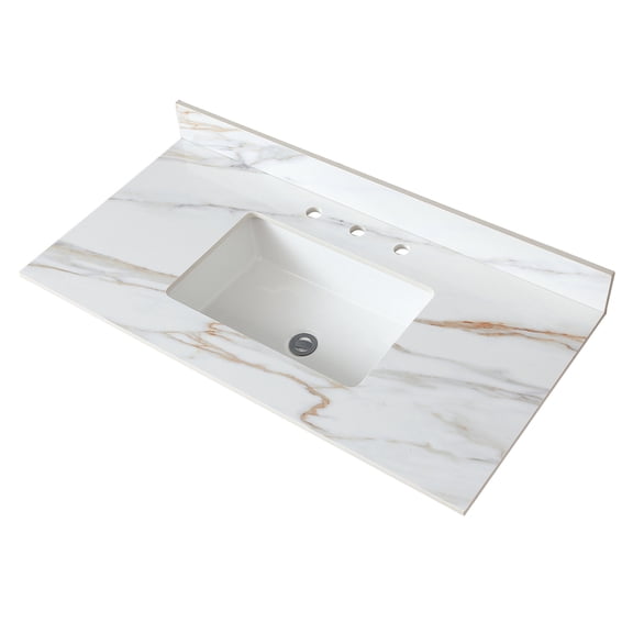 43 Inch Carrara White Marble Vanity Top with Undermount Sink, Sintered Stone Bathroom Vanity Top for 42 inch Cabinet