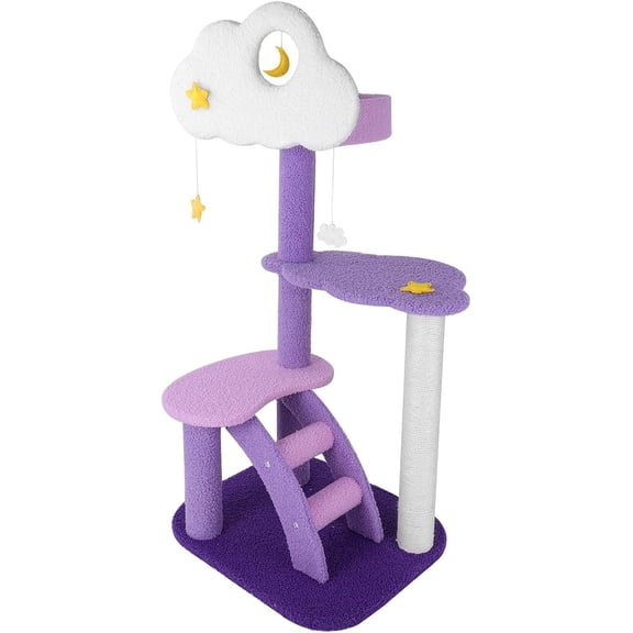 43 Inch Cat Tree Tower for Indoor Cats – Cute Purple Pink Cloud Cat Tree, 3-Layer Cat Condo with Scratching Post & Dangling Star Toys, Easy Assembly for Kittens