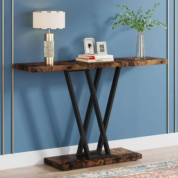 43 Inch Console Table, Industrial Hallway Table for Entryway, Entrance Tables for Front Door, Narrow Sofa Table for Living Room (Rustic Brown)