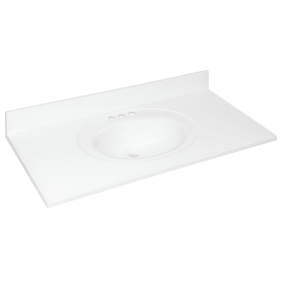 Design House Cultured Marble 43" x 22" Single Bowl Vanity Top with Centerset Mount and Backsplash, White