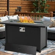 Simenmax 45'' Propane Fire Pit Table, 50,000 BTU Square Outdoor Gas Firepit with Steel Tabletop, Glass Wind Guard, Blue Glass Stone and Waterproof Cover for Garden, Patio, Deck, Yard