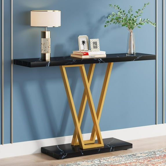 43 Inch Gold Console Table, Industrial Hallway Table for Entryway, Entrance Tables for Front Door, Narrow Sofa Table for Living Room, Easy Assemble (Black&Gold)