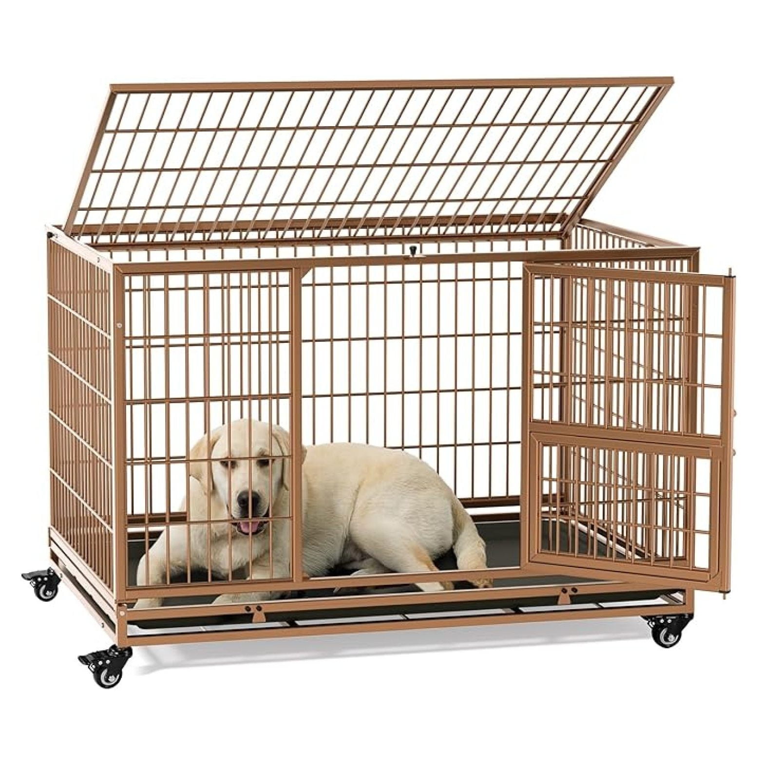 Picture of 43 Inch Heavy Duty Dog Crate with Wheels, Folding Metal Dog Cage for ...