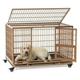 thumbnail image 1 of 43 Inch Heavy Duty Dog Crate with Wheels, Folding Metal Dog Cage for Small/Medium and Large Dogs, Indestructible Dog Crate with Removable Tray (Brown), 1 of 8