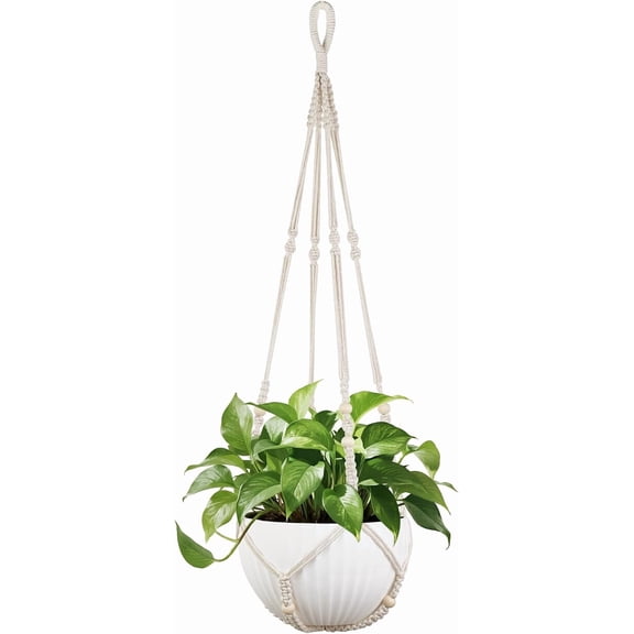 43 Inch Macrame Plant Hanger Large for up to 12 Inch Pot Extra Long Hanging Plant Holder with Wood Beads No Tassels Indoor Outdoor Boho Home Decor