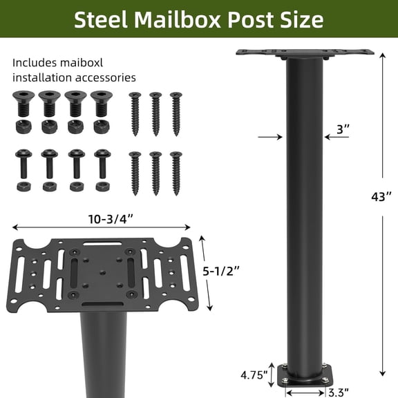 43 Inch Mailbox Post with Mounting Bracket, Black Aluminum In-Ground Post for   Gibraltar