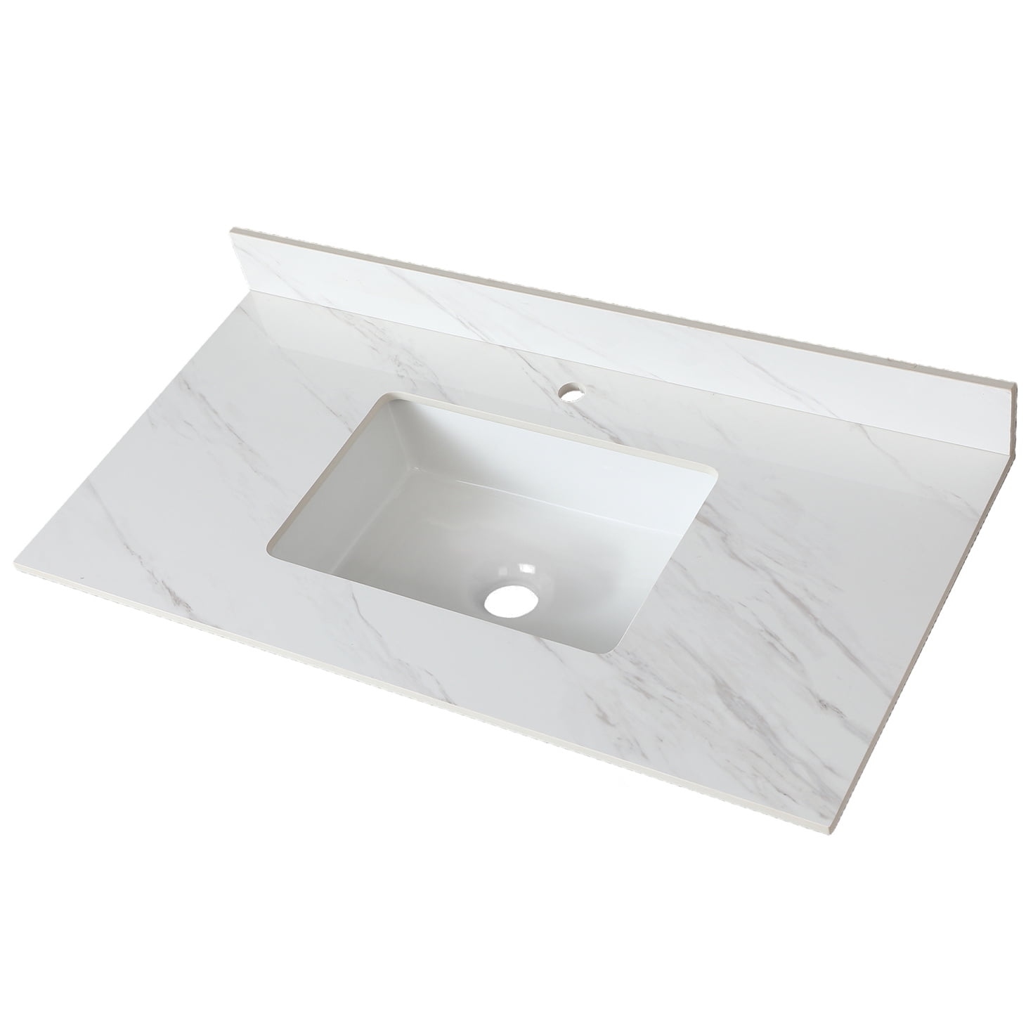 43 Inch White Marble Vanity Top with Ceramic Sink