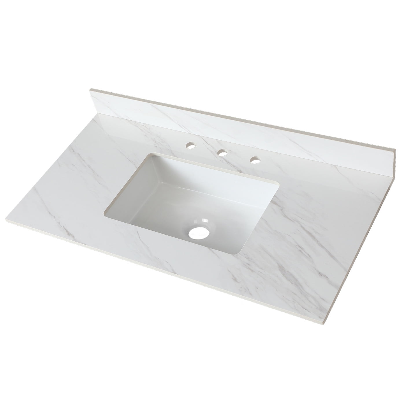 43 Inch White Marble Vanity Top with Ceramic Sink