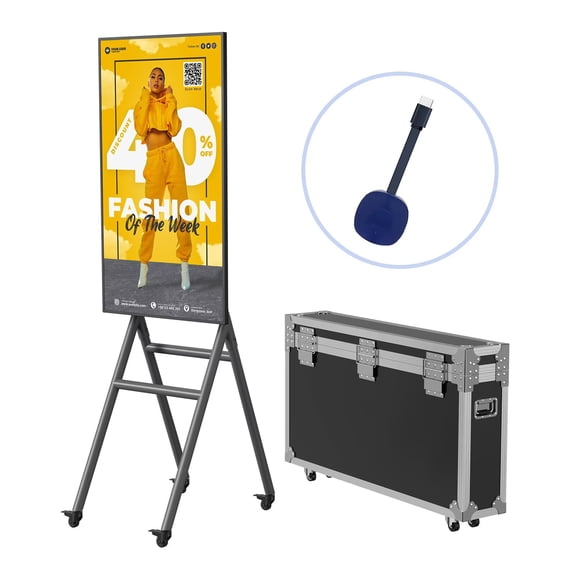 43 Inch Mobile Digital Signage Display Kiosk with Flight Case, Portable Digital Poster with Screen Mirroring App Publishing, Advertising Display Kiosk, Android OS