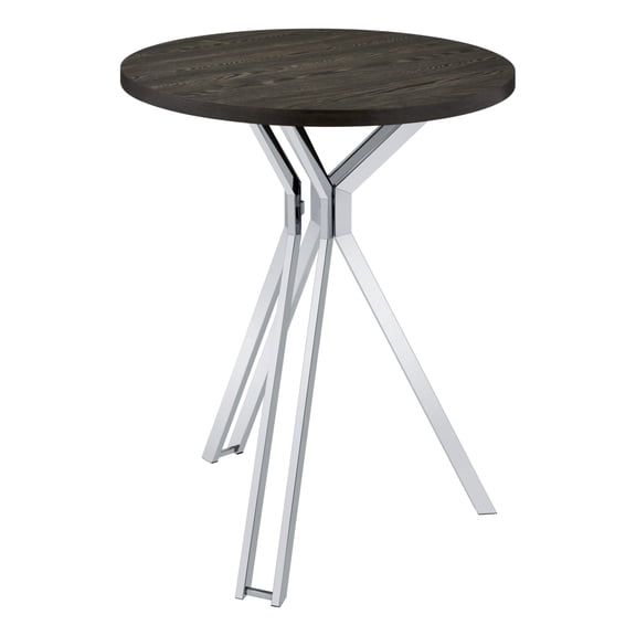 Benjara 43 Inch Modern Bar Table, Gray Round Top, Polished Chrome Angled Legs