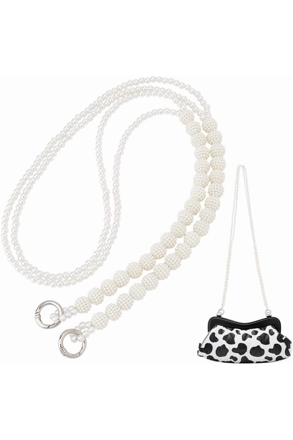 43 Inch Pearl Bag Chain White Pearl Purse Strap 14mm 6mm Beaded Bag Strap Acrylic Pearl Bead Handle Replacement Chain Long Handbag Chain with 23mm Spring Gate Rings for Crossbody Bag