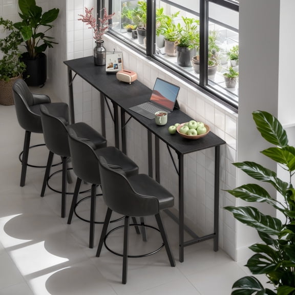 43-Inch Pub Height Bar Table (Black) 209LBS Capacity MDF Top & Iron Frame, Adjustable Feet for Home Bar Kitchen