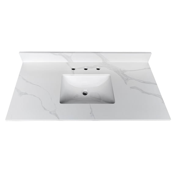 43-Inch Quartz Bathroom Vanity Top with Undermount Sink, Carrara White Countertop for Standard 42-Inch Vanity Cabinet