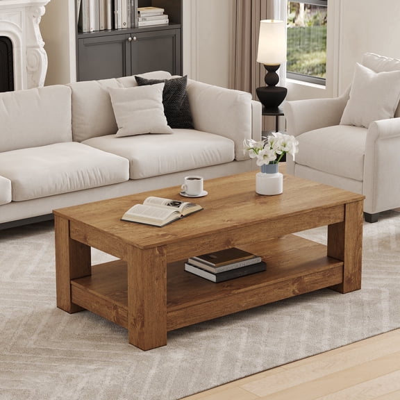 Vanress 43 Inch Rectangle Coffee Table, Wood Rectangular Center Tables, Modern Low Cocktail Tea Table for Living Room, Bedroom, Easy Assembly, Wood